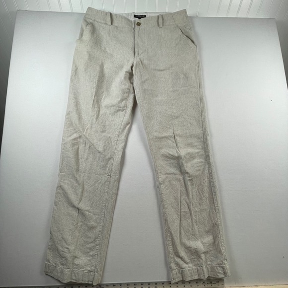 Banana Republic Mens 35x34 Linen Cotton Pinstripe Pants Beige Straight Leg - Picture 5 of 7